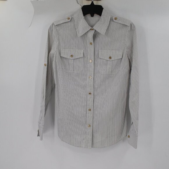 Tory Burch Tops - Tory birch shirt women's 4 golden button up striped cotton collared blouse top